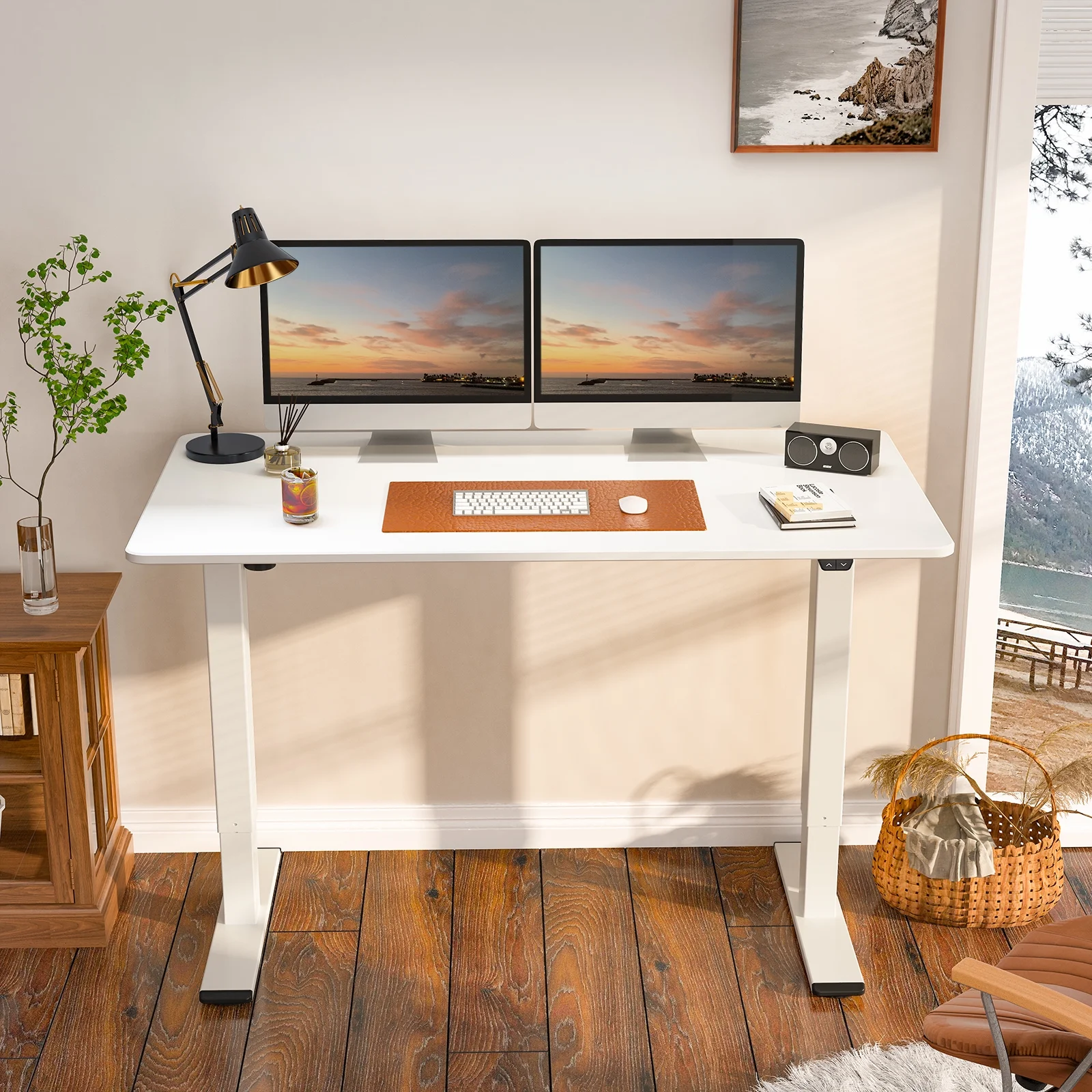 FlexiSpot 55"x28" Ergonomic Home Office Electric Height Adjustable Desk White Computer Standing Desk