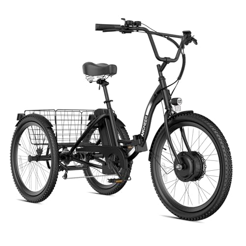 ANCHEER Electric Tricycle for Adults, Peak 600W Electric Trike, 24" 499Wh Folding 3 Wheel Ebike for Adults & Seniors, 15.5MPH & 55Miles Electric Bike