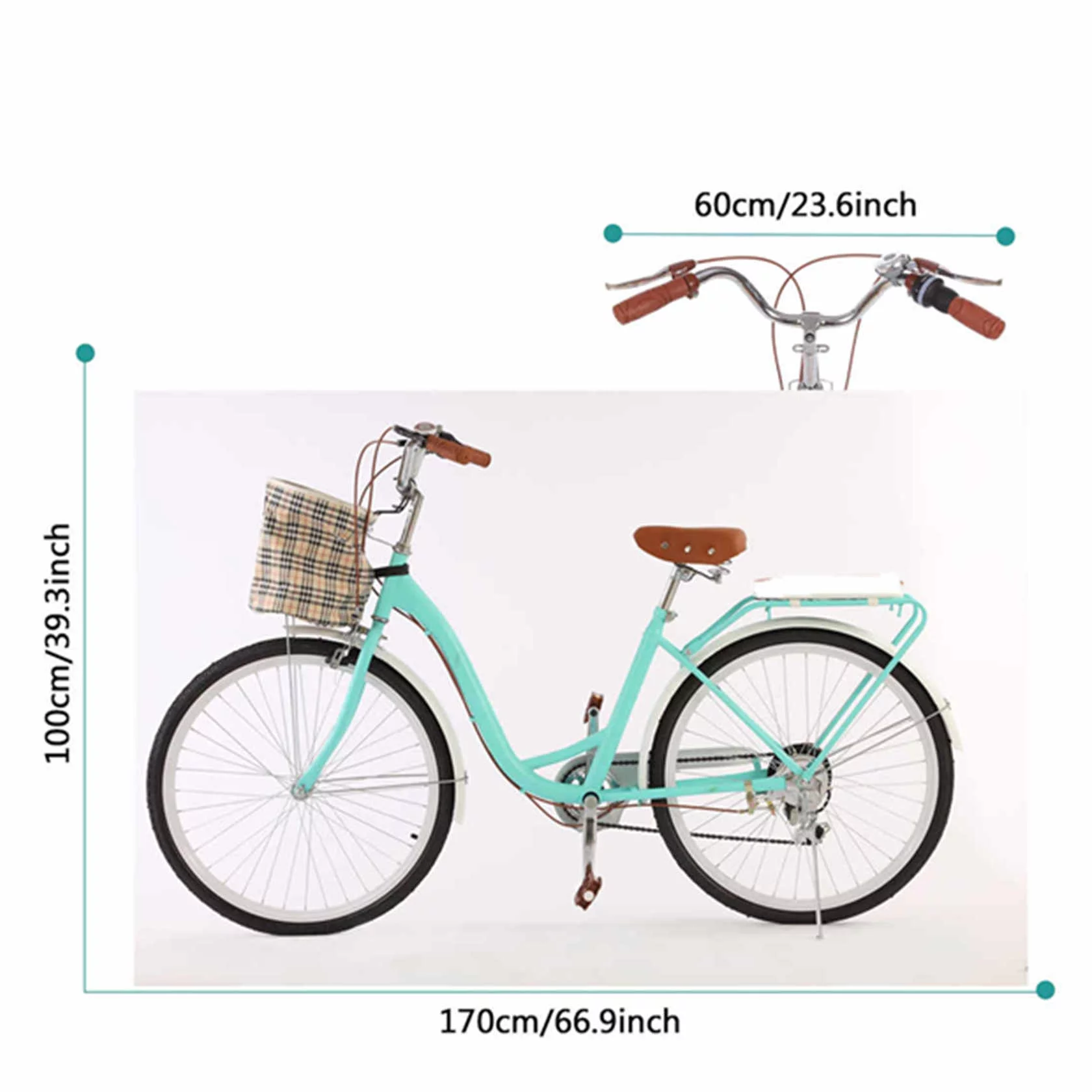 Dinling 24-Inch Beach Cruiser Bike for Women,Shimano 7 Speed,Green