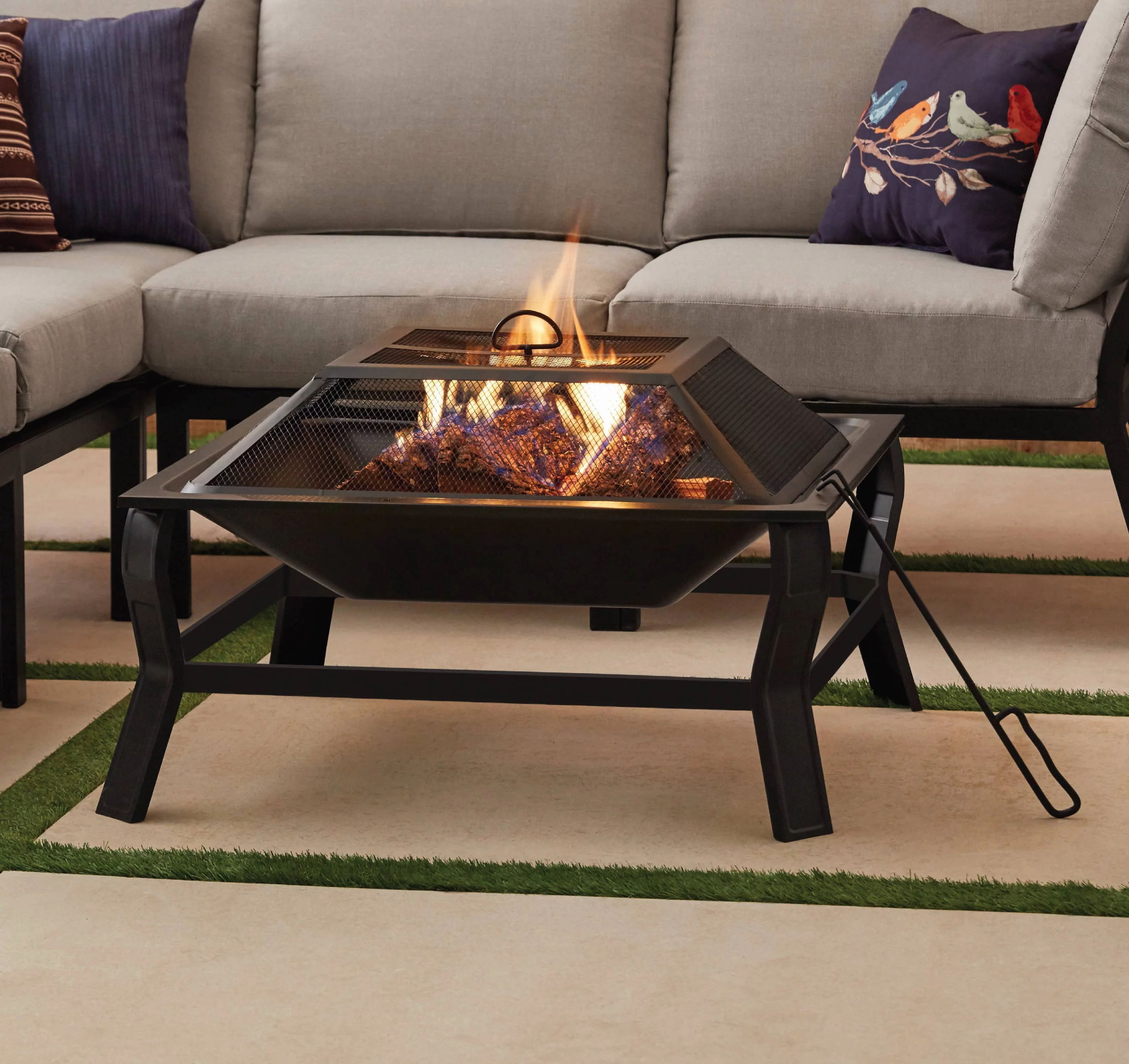 Mainstays Greyson 30�� Square Wood Burning Fire Pit with Mesh Screen, Steel Fire Pit