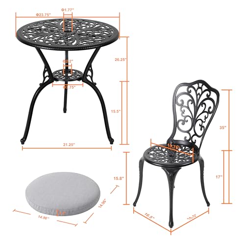 NUU GARDEN 3 Piece Bistro Set Outdoor, All Weather Cast Aluminum Patio Bistro Sets Patio Table and Chairs Set of 2 with Umbrella Hole for Yard