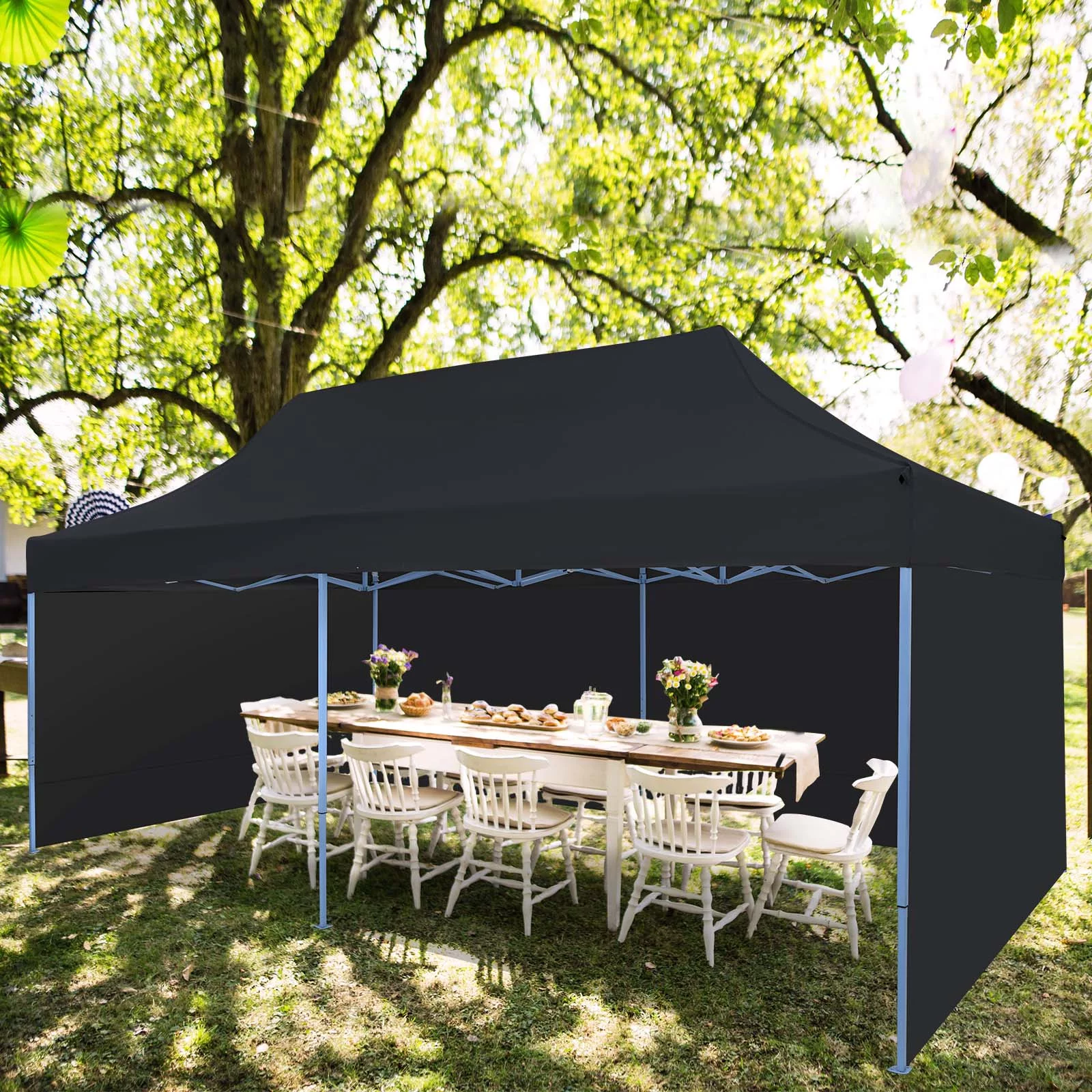 Texinpress 10'x20' Ez Pop Up Commercial Canopy Tent with Sidewalls, Black