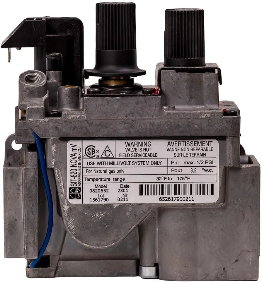 SIT-820 Nova mV Natural Gas Replacement Millivolt Gas Valve – SIT Gas Control Valve for Fireplaces, Stoves, and Gas Logs