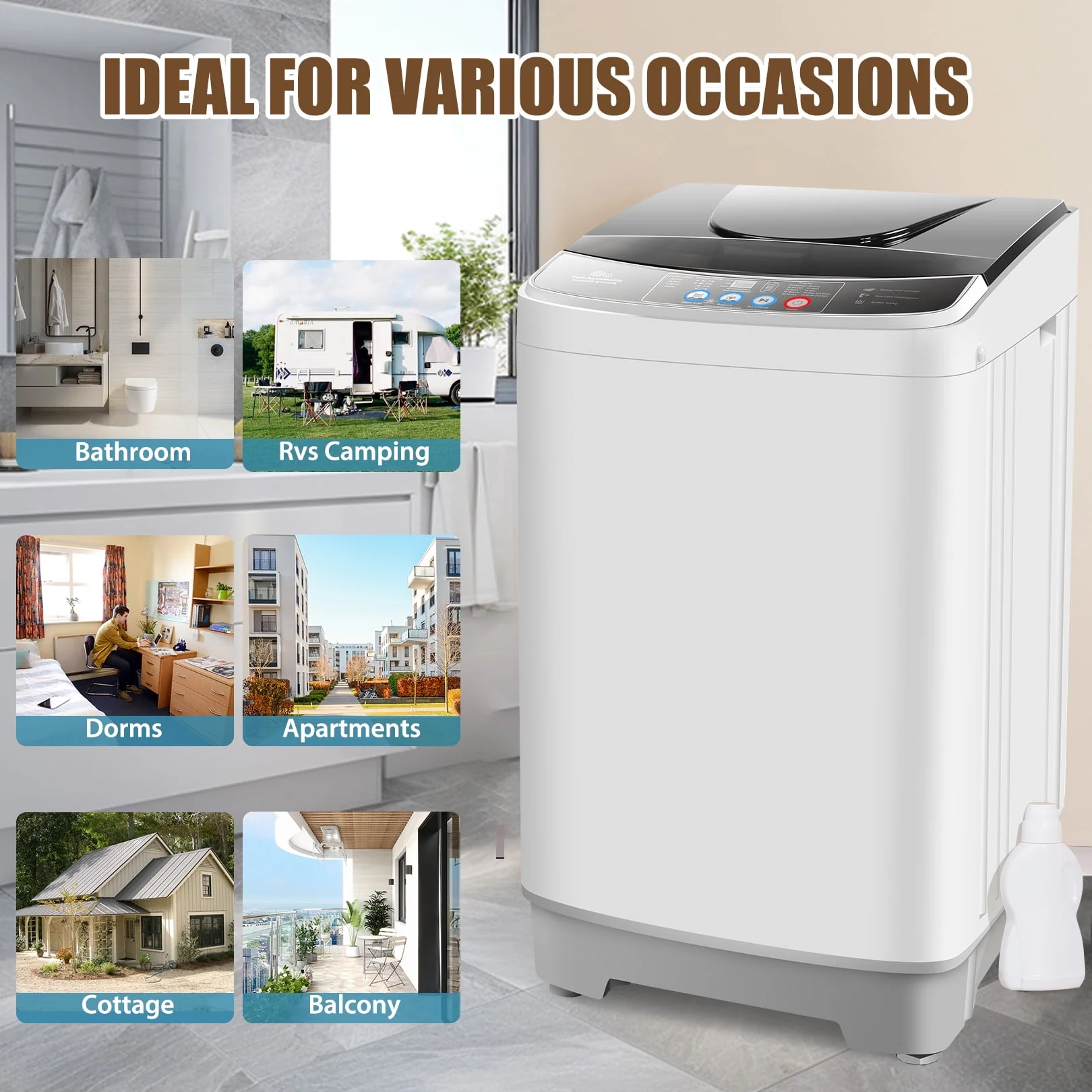 Qhomic 17.8 lbs Portable Washing Machine, 2 in 1 Full Automatic Washer & Dryer with Drain Pump, LED Display, Visual Glass Top-Load