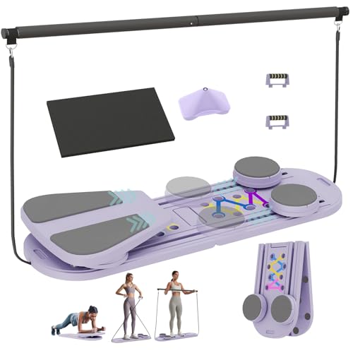 Pilates Board, 6 in 1 Pilates Reformer Set, Foldable Pilates Reformer Machine with Resistance Bands & Ab Trainer for Home Workout