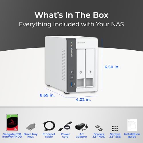 QNAP TS-216G-US - The Most Affordable 2-Bay 2.5GbE Desktop NAS, Equipped with ARM Cortex-A55 Quad-Core CPU, Built-in NPU and 4GB DDR4 RAM (Diskless)