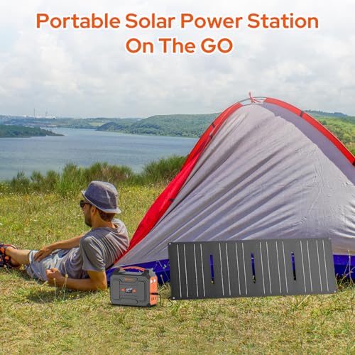 Portable Power Station with Foldable 40W Solar Panel, 100W Solar Powered Generator with Panels