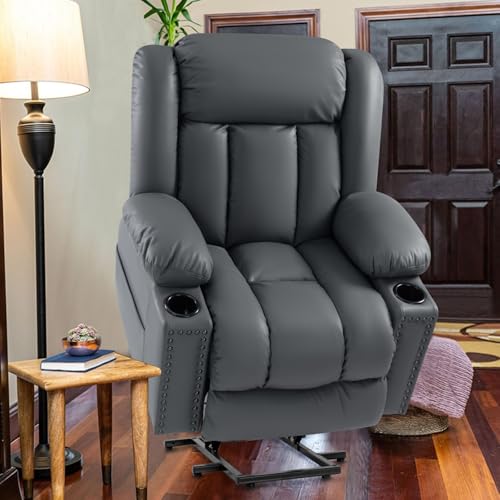 Large Power Lift Chairs Recliners for Elderly with Heated and Massage, Overstuffed Adjustable Lift Chairs, 3 Positions, Breathable Leather
