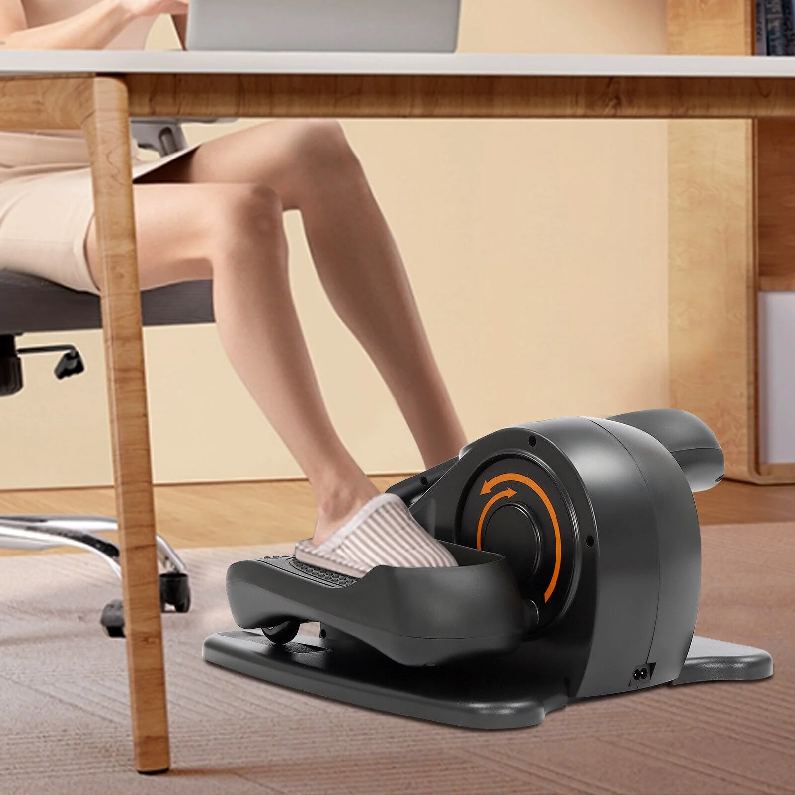 Fichiouy Compact Under Desk Elliptical Electric Seated Pedal Leg Exerciser Quiet Non-Slip with Adjustable Direction and Speed