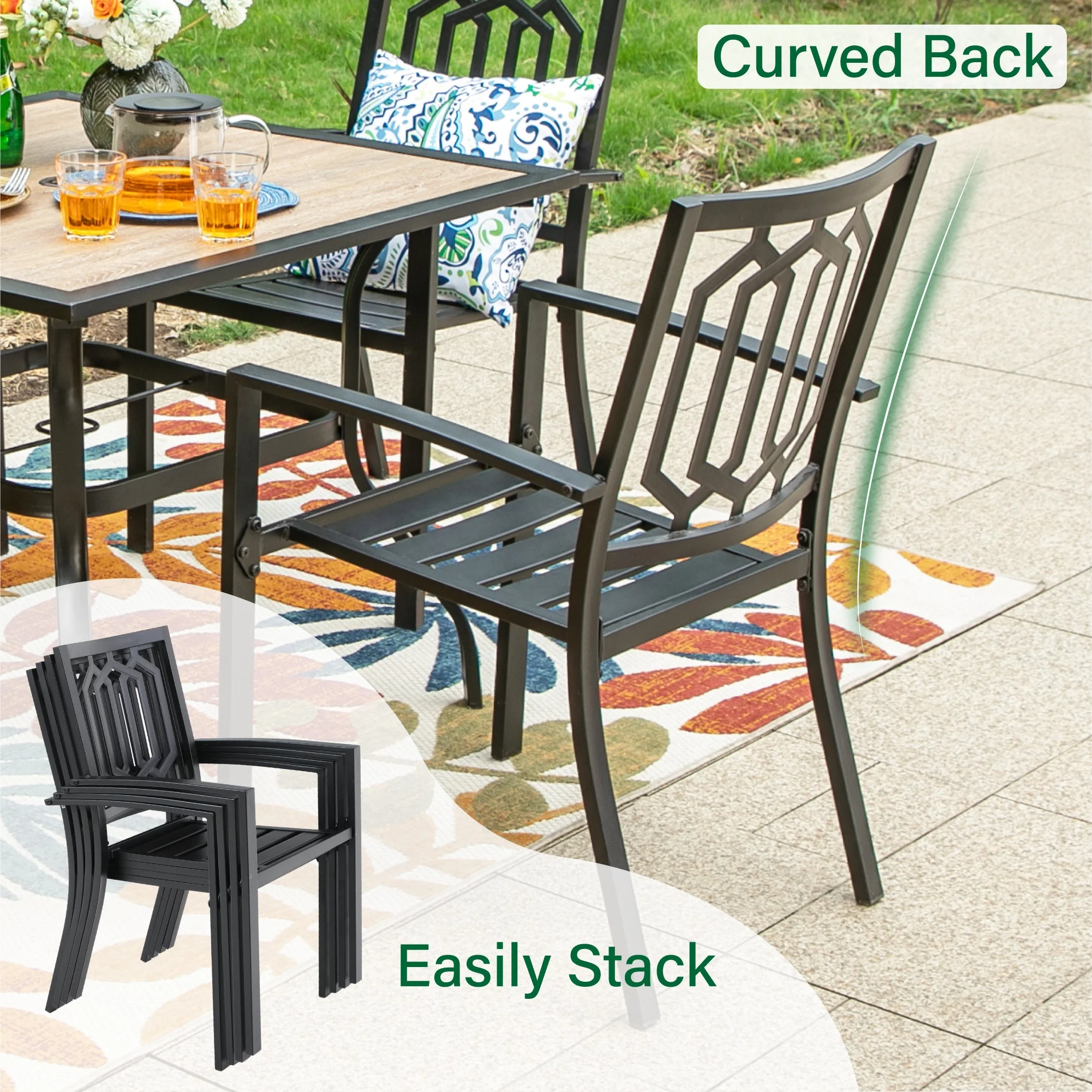 Sophia & William 7 Piece Patio Dining Set Outdoor Metal Furniture Table and Stackable/Swivel Chairs