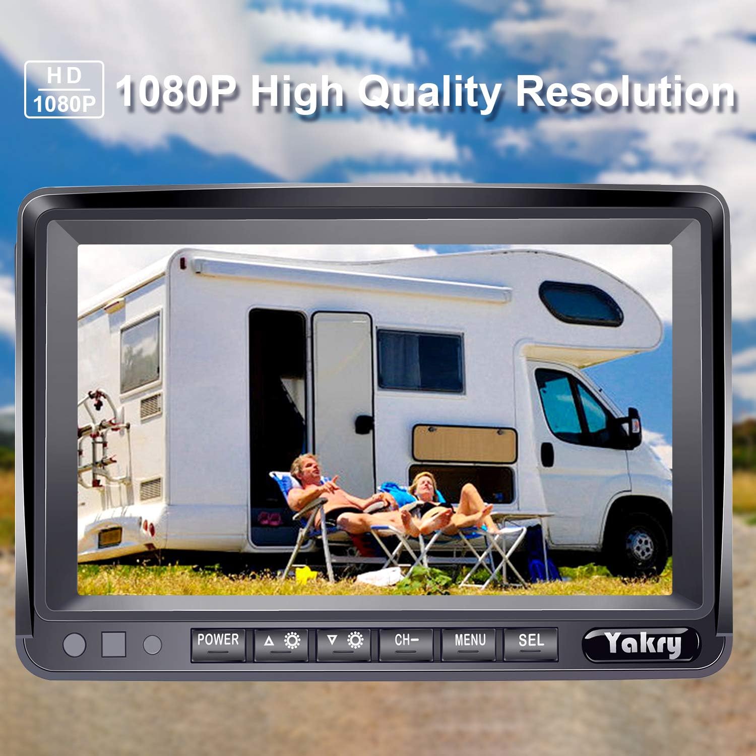 RV Backup Camera Wireless HD 1080P Car/Truck Hitch Rear View Camera + Trailer Rear View Camera with 7 Inch Monitor with Adapter Compatible with