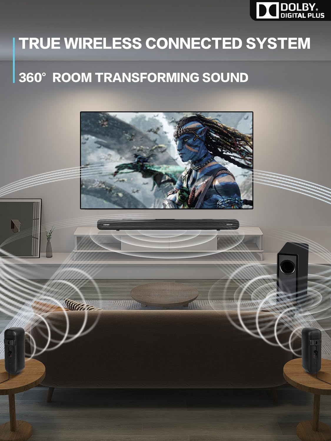 5.1 CH Surround Sound Bar with Dolby Audio, Sound Bars for TV, Wireless Subwoofer & Rear Speaker, Dolby Digital Plus, Bluetooth 5.3