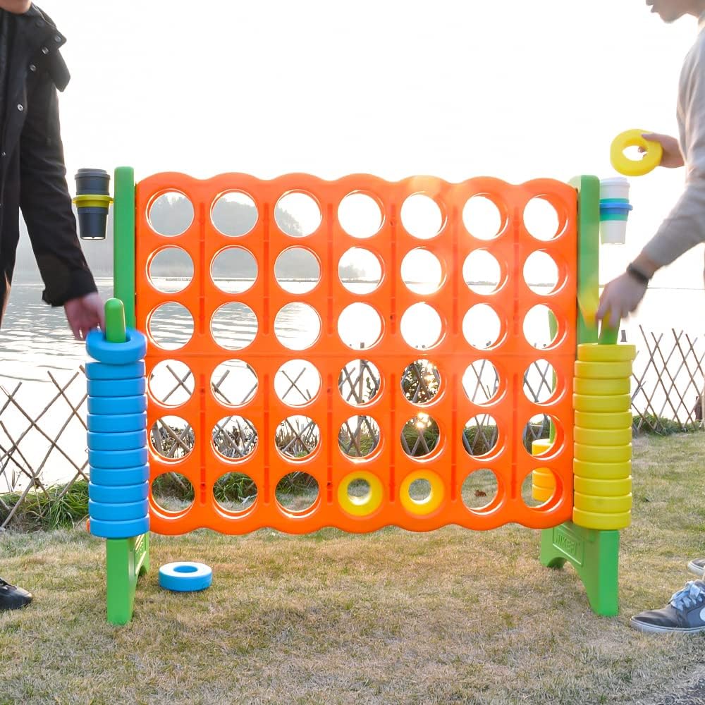 Oversized 4-to-score Jumbo connect in-a-row game Carry Bag Included,48”Giant plastic connect game set for Adults with cup holder,46 rings for kids