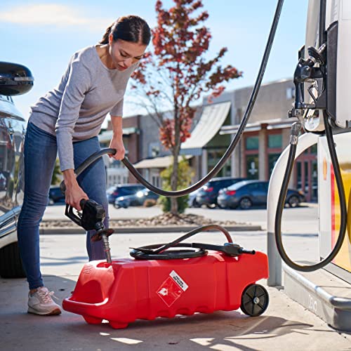 Scepter Flo N' Go Duramax 14 Gallon Portable Diesel Gas Fuel Tank Container Caddy with LE Fluid Transfer Siphon Pump and 10-Foot Long Hose, Yellow