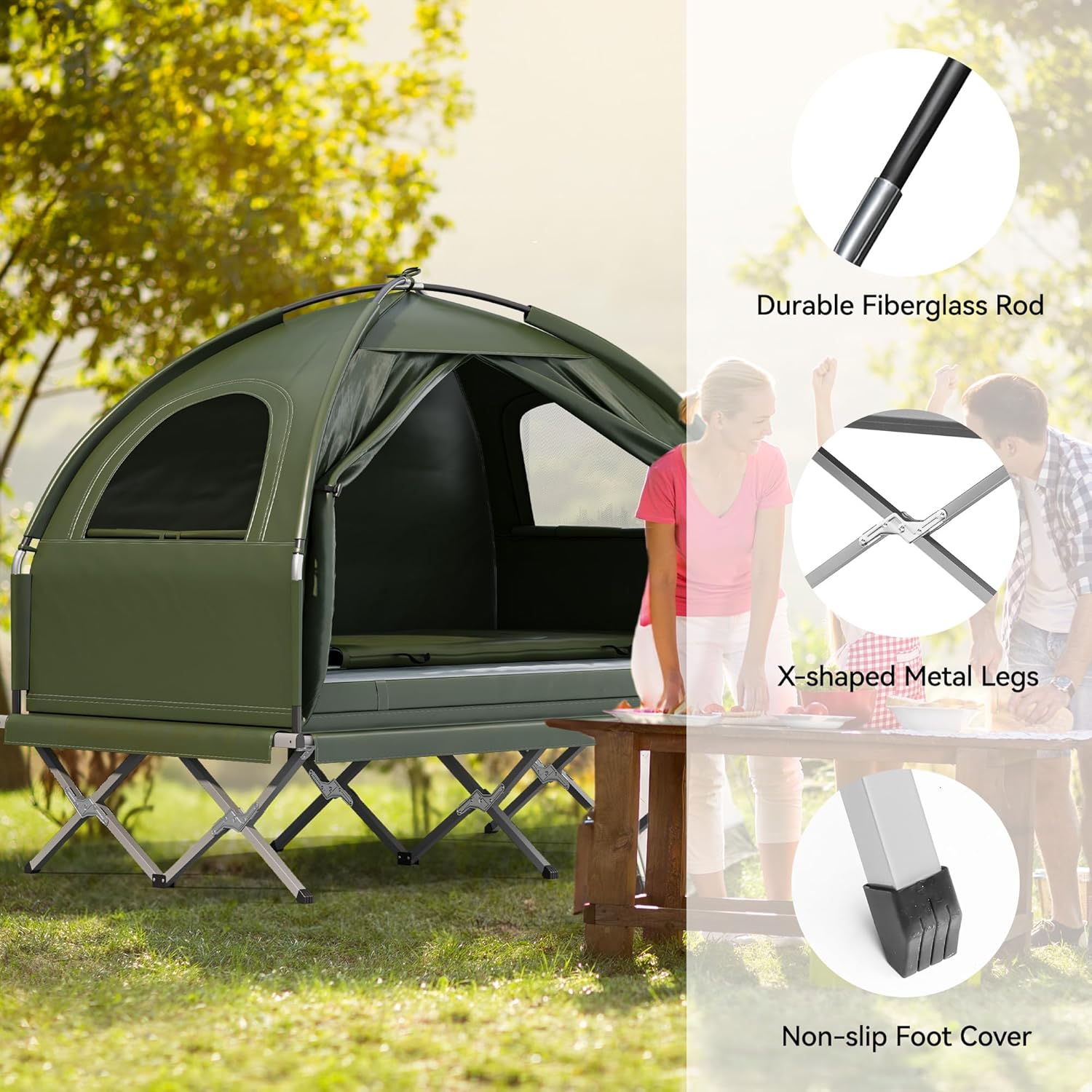 YITAHOME 2 Person Foldable Camping Cot, 6-in-1 Elevated Camping Bed Tent, with Tents, Camping Beds, Air Mattresses, Bedspreads, Foot Pumps