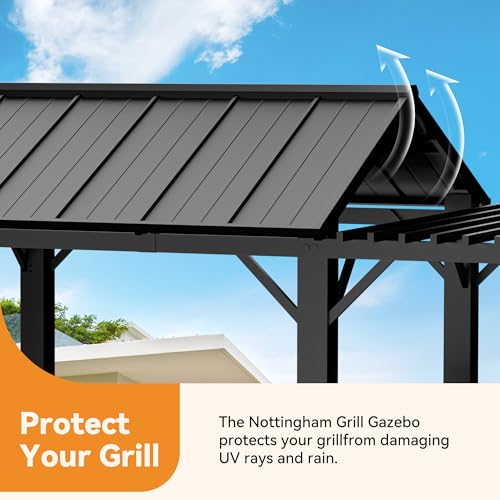Hardtop Grill Gazebo 6'x12'with Side Shelf, Outdoor Gazebo with Bottle Opener & Hooks