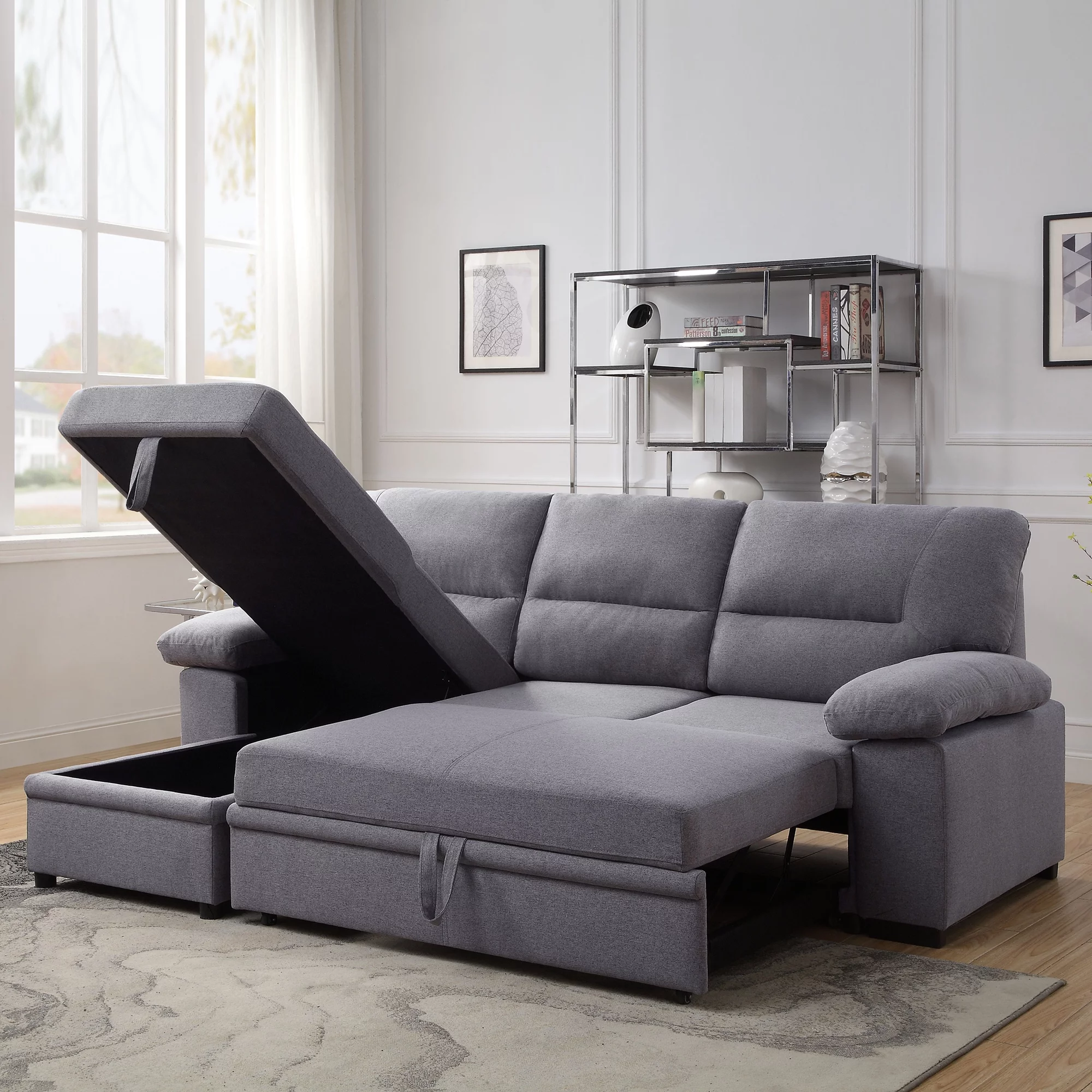 ACME Nazli Reversible Storage Sleeper Sectional Sofa in Gray