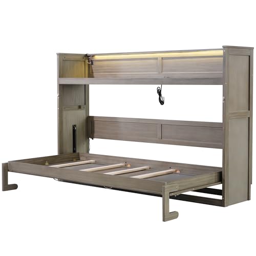 Ball & Cast Queen Size Murphy Bed Hideaway Wall Chest with Top Shelves & USB,Storage Cabinet Bed Frame w/Slat Support