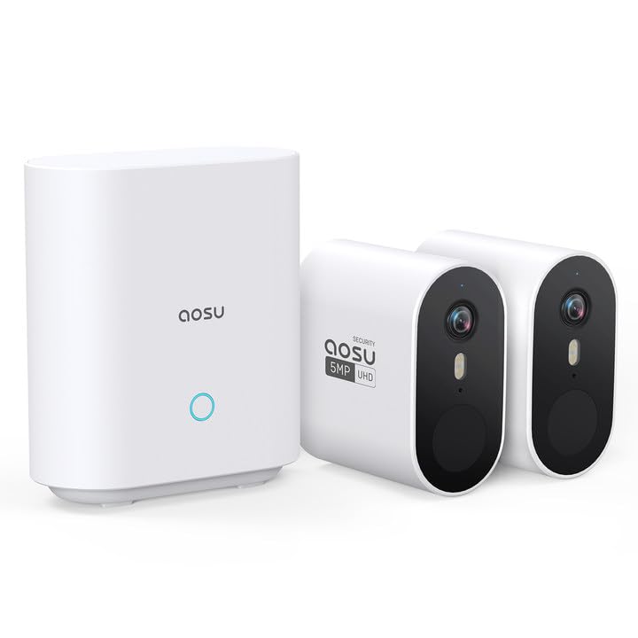 AOSU Security Cameras Wireless Outdoor, 5MP Ultra HD Wireless Security Camera System, 2 camera kit with 166° Wide Angle, 240-Day Battery Life