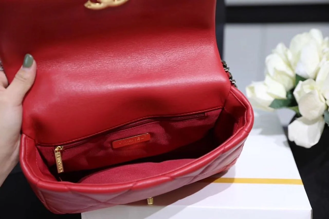 Chanel 19 Handbag 26cm Red For Women AS1160