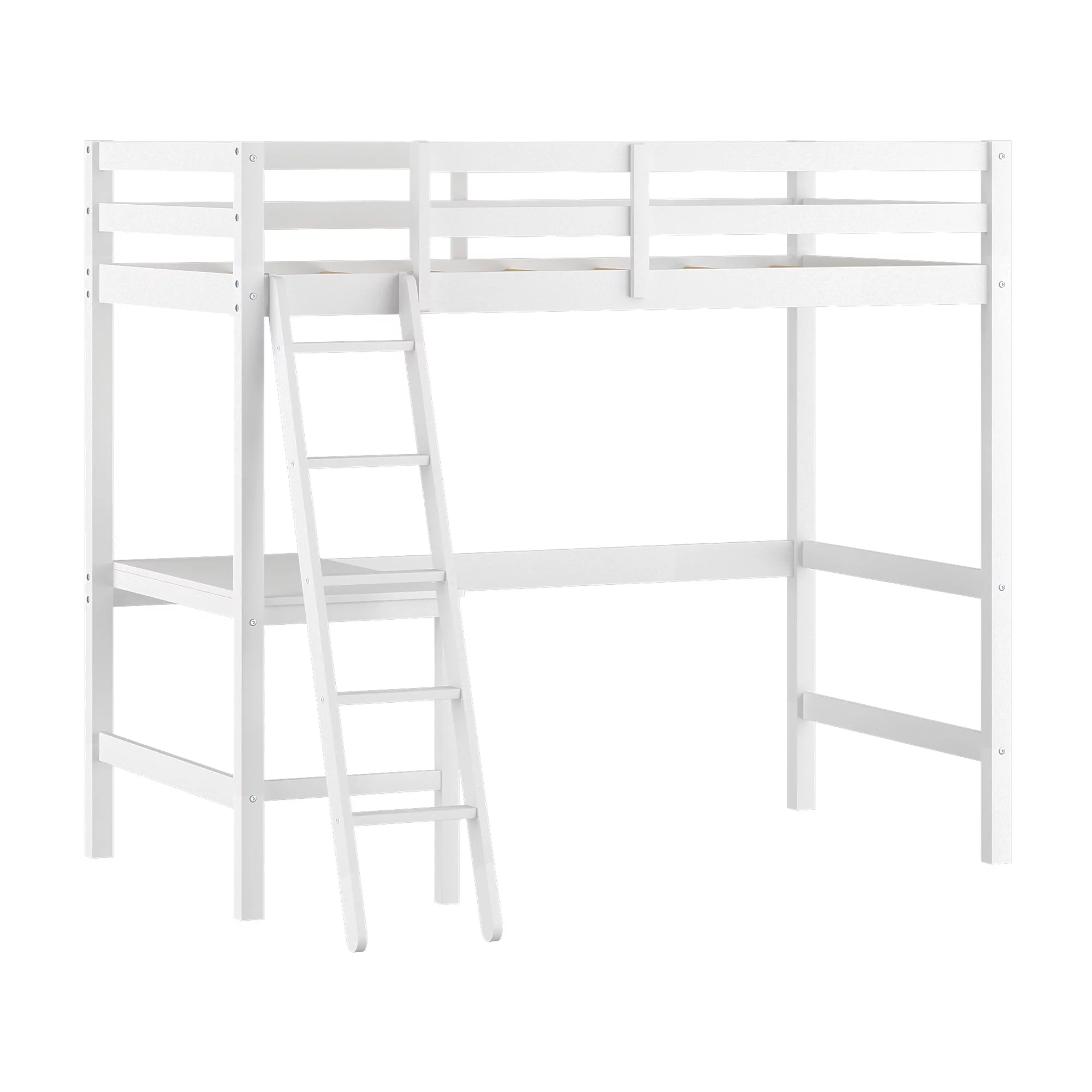 Hillsdale Campbell Wood Twin Loft Bunk Bed with Desk, White
