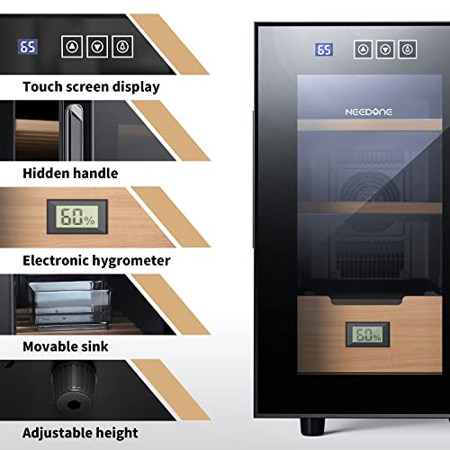 NEEDONE Electronic 23L Cooler Humidor,150 Counts Capacity, with Spanish Cedar Wood Shelves Upgraded Version with Digital Hygrometer Displays