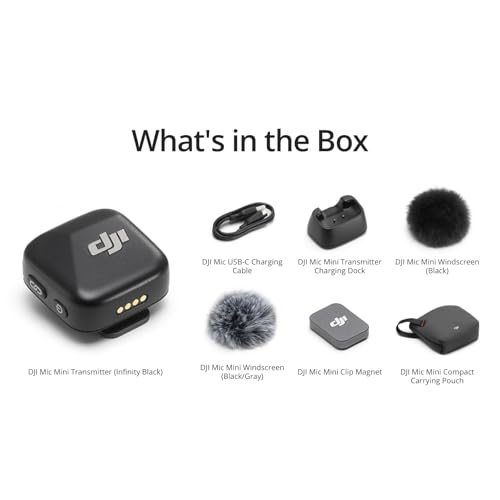 DJI Mic Mini (2 TX + 1 RX + Charging Case), Wireless Microphone for iPhone/Camera/Android, Ultralight, Detail-Rich Audio, 48h Use, Noise Cancelling