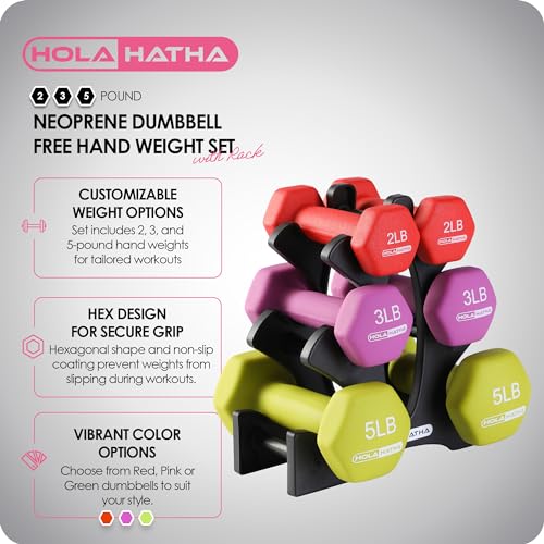 HolaHatha Neoprene Dumbbell Free Hand Weight Set with Rack, Ideal for Home Exercises to Gain Tone and Definition