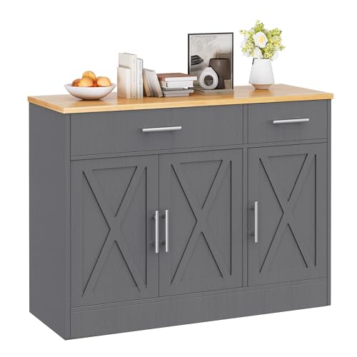 Vongrasig 43&rdquo; Sideboard Buffet Cabinet with Storage, Farmhouse Coffee Bar with Drawers and Shelves, Wood Buffet Table for Kitchen, Dining Room