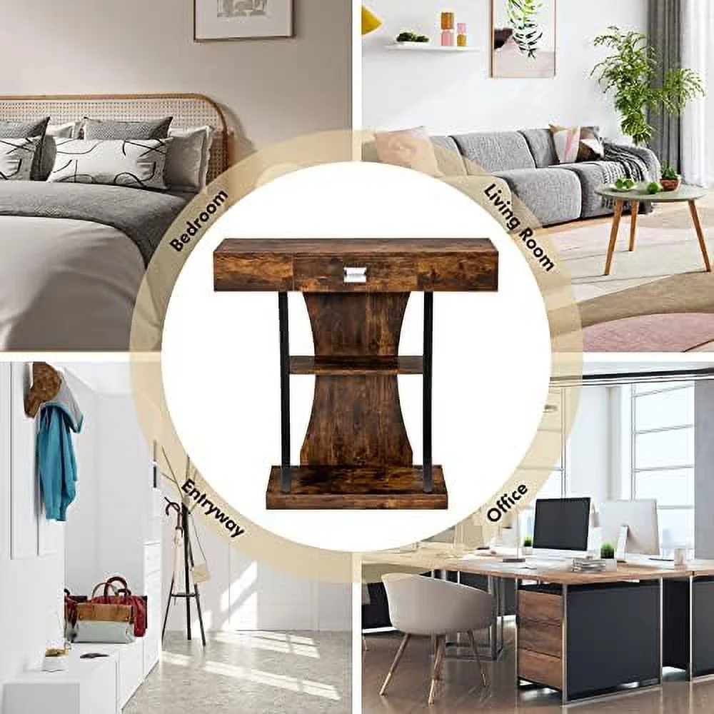 WTYNKAE 3-Tier Console Table  Narrow Sofa Table with  Drawer  Open Shelves &amp