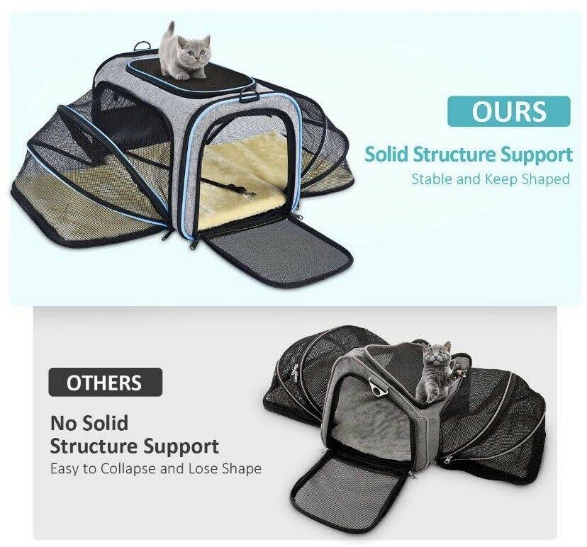 Omorc Pet Carrier Airline Approved, Expandable Foldable Soft-Sided Dog Carrier, 3 Open Doors, 2 Reflective Tapes, Pet Travel