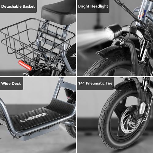 Caroma Peak 500W/800W/1200W Electric Scooter with Seat for Adults,up to 30 Miles&20MPH, 14" Fat Tire