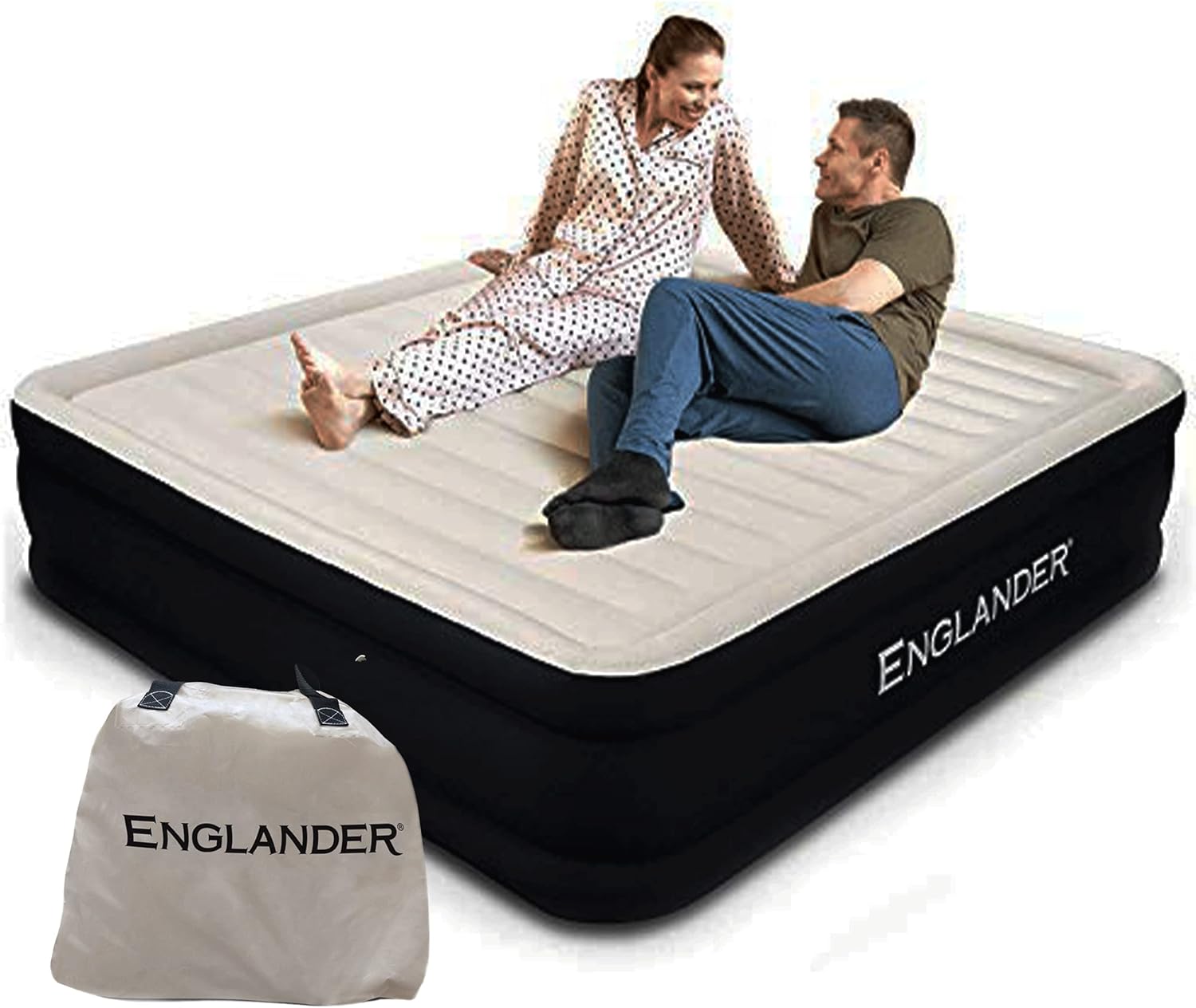 Englander Queen Size Air Mattress w/ Built in Pump - Luxury Double High Inflatable Bed for Home, Travel & Camping