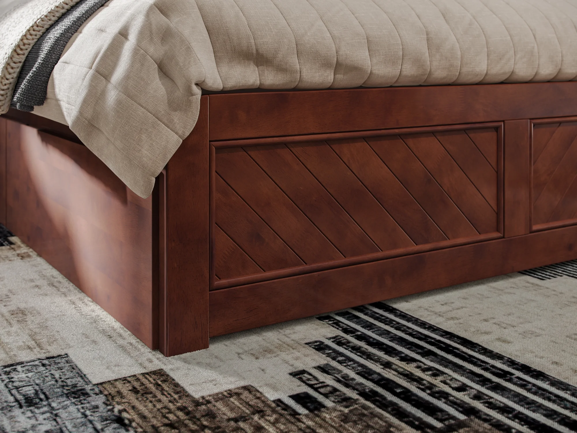 AFI Canyon Walnut Solid Wood Platform Bed with Matching Footboard & Storage Drawers, Queen