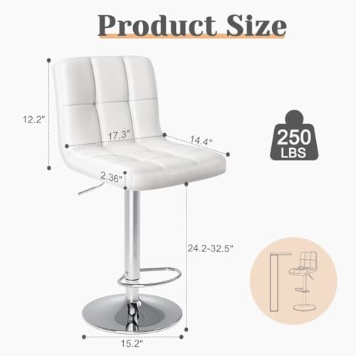 Counter Height Bar Stools, Kitchen Island Counter with Adjustable and Swivel Function, PU Leather with Back for Kitchen Island