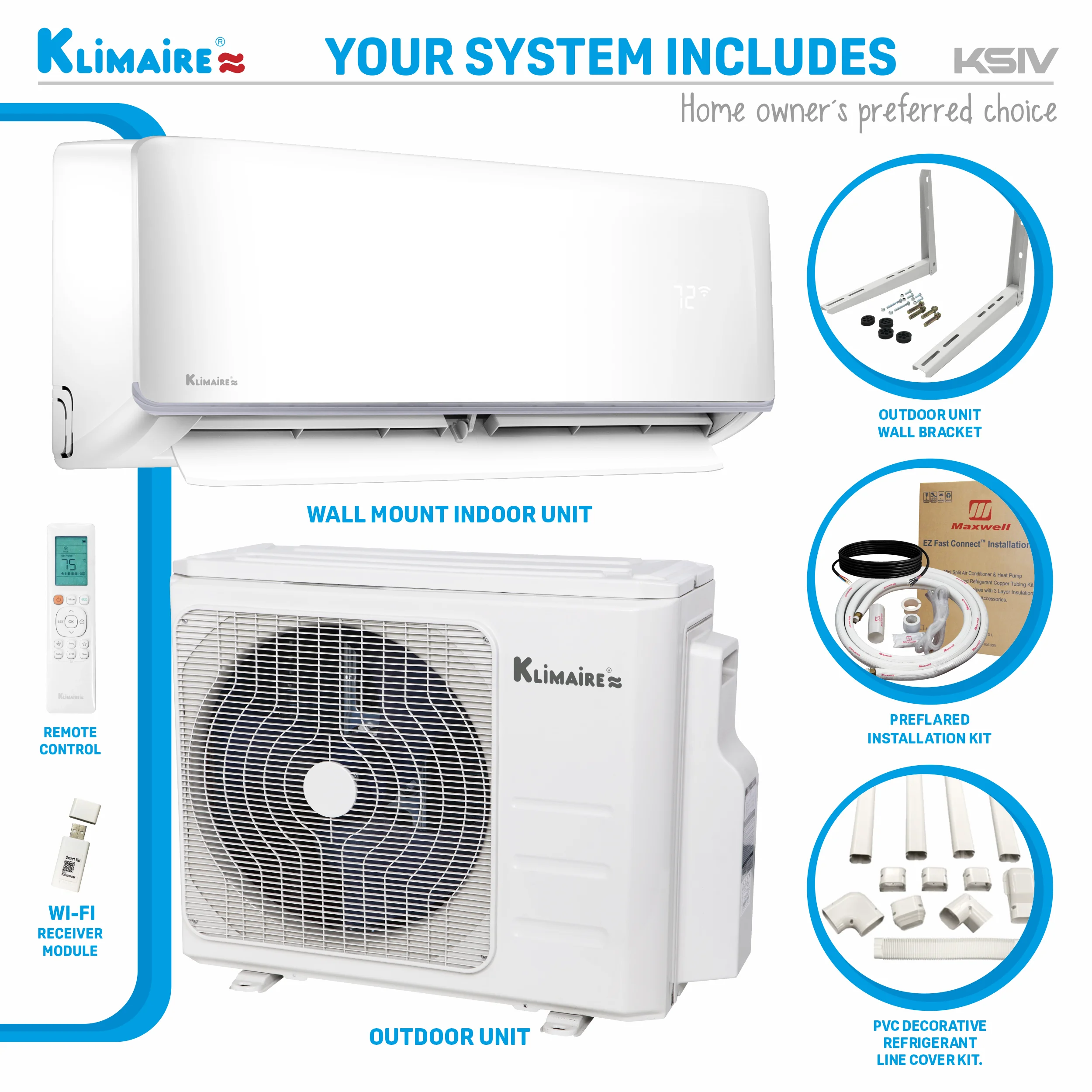 Klimaire 24,000 Btu 18.5 SEER2 Ductless Mini-Split Heat Pump Air Conditioner 1500 sq. ft.