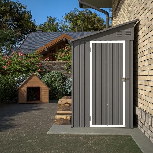 4×8 FT Outdoor Metal Storage Shed,Heavy-Duty Lean to Storage Shed with Floor Base,Garden Tool Metal Storage House W/Lockable Door and 2 Air Vents