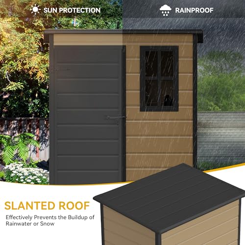 DWVO 5x3ft Resin Outdoor Storage Shed with Floor, Waterproof Lockable Storage Shed with Window, Plastic Outside Tool Storage for Garden, Backyard