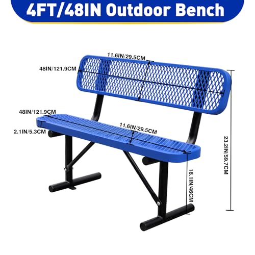 8FT Heavy Duty Park Bench with Back Portable Frame, Outdoor Metal Park Bench with Backrest, Steel Mesh Outdoor Bench for Garden, Lawn, Patio, Porch