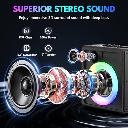 Karaoke Machine, Portable Bluetooth 5.3 Speaker with 2 Wireless Microphones for Adults, PA System with Pitch Correction & Echo Adjustment