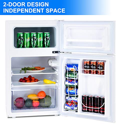 Safeplus Compact Refrigerator, 3.2 cu ft. Unit Cold-rolled Sheet Mini Refrigerator with freezer, Dorm fridge with Adjustable Removable Shelves…