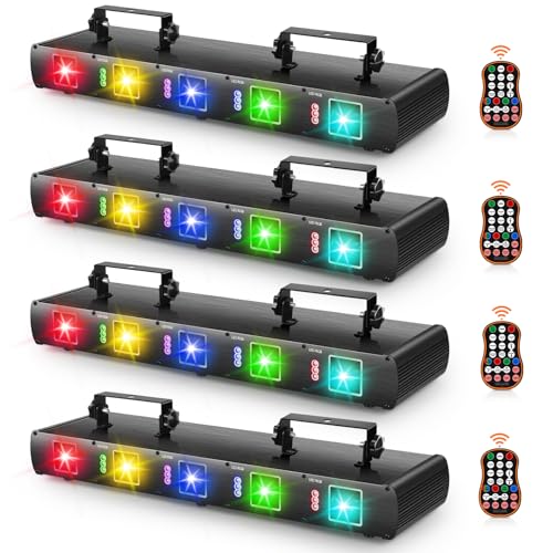 U`King Stage Laser Light, 5 Beam Sound Activated DJ Party Lights RGBYC LED Music Projector with Remote Control DMX for Dancing Birthday Bar Pub Stage
