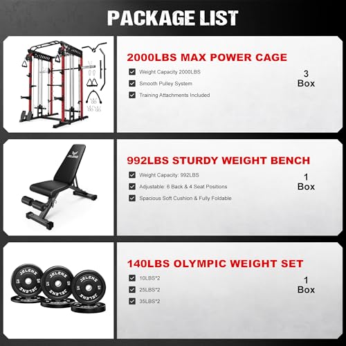 M21 Smith Machine, Multi-Function Power Cage with Dual Pulley Cable Crossover System, 2000LBS All-in-One Squat Rack with Smith Bar and Attachments