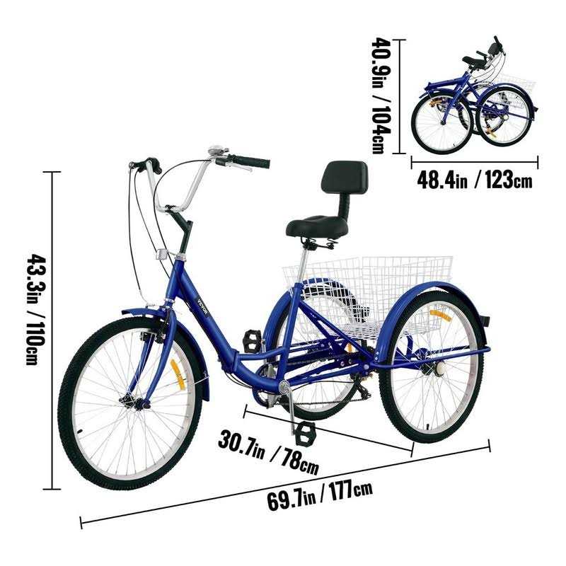 Vevor 26 in. 7-Speed 3-Wheel Adult Tricycle - Sports Supplies Online Store