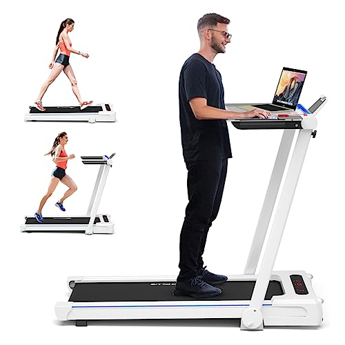 Goplus 3-in-1 Treadmill with Large Desk, 2.25HP Folding Electric Treadmills, LED Display, Remote Control, Blue Tooth Speakers