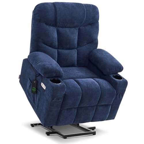 MCombo Power Lift Recliner Chair with Extended Footrest for Elderly People, Fabric 7287 (Navy Blue, Medium)