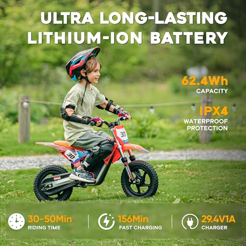 AIII Electric Dirt Bike for Kids 3-7, High Performance Racing Grade Motorcycle, Up to 8MPH, 2 Speed Settings, 12-Inch Off-Road Tires