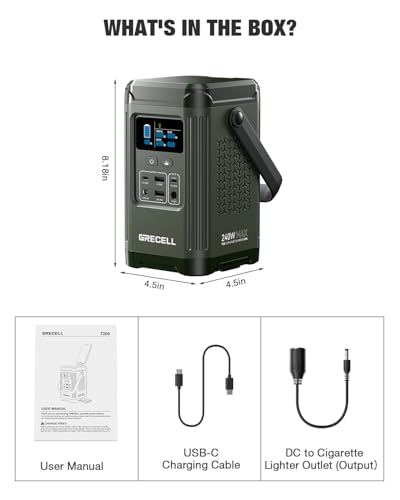 240W Portable Power Station 153.6WH Solar Generator, GRECELL LiFePO4 Battery Dual Way 100W PD, Portable Power Bank with Integrated Stand for Outdoors