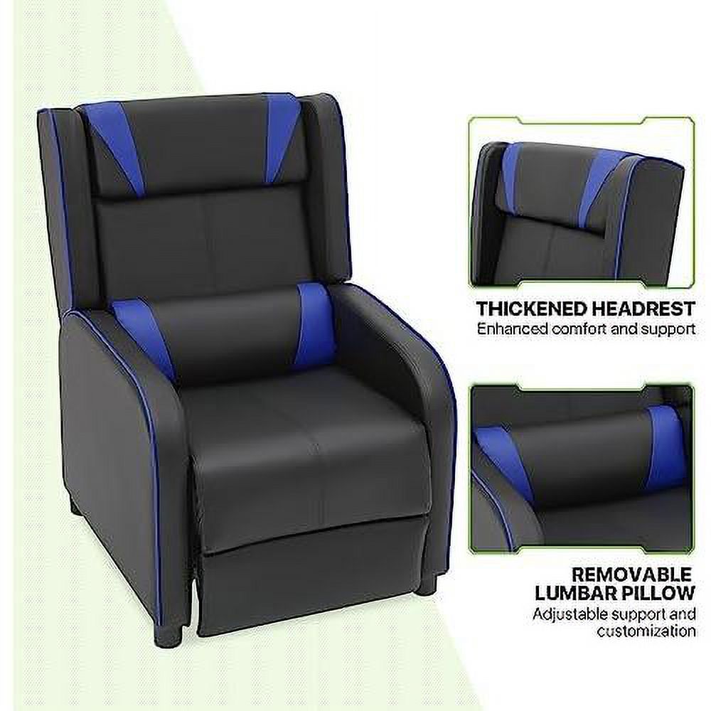 Gaming Recliner Chair With Adjustable Backrest And Footrest, Lumbar Support And Side Pocket