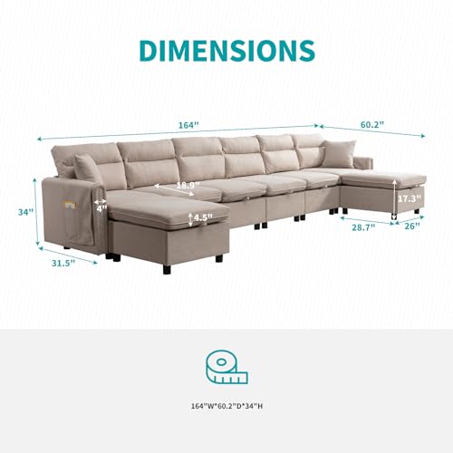 BALUS Oversized Modular Sectional Sofa Reversible L Shaped Sectional Couch with Ottomans Convertible Sectional Couch 8 Seater Sofa with Storage Seat